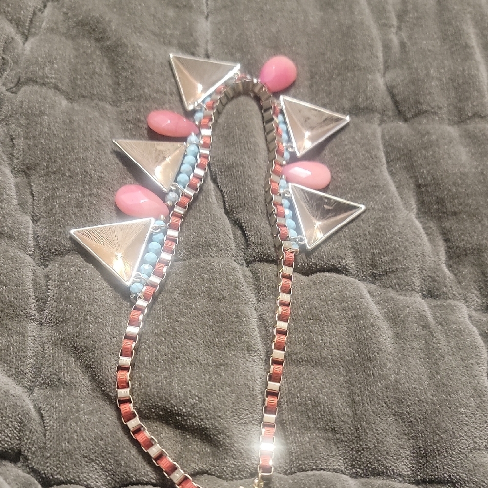 Source Unknown Silver And Pink Statement Necklace - image 3
